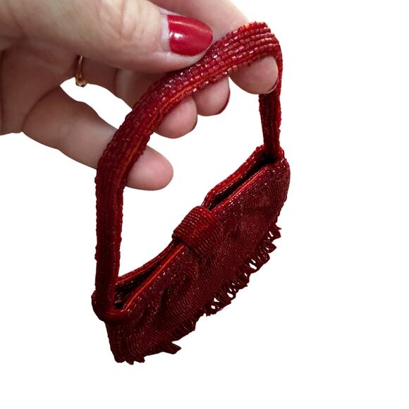 Vintage Richere red beaded evening bag purse Art Deco flapper fringe top handle - Picture 10 of 11